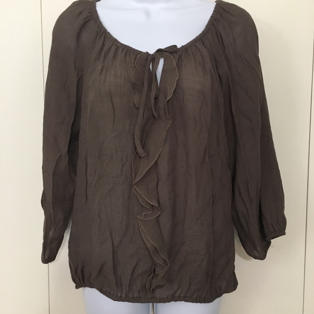 St. John’s Bay Medium brown ruffle front blouse